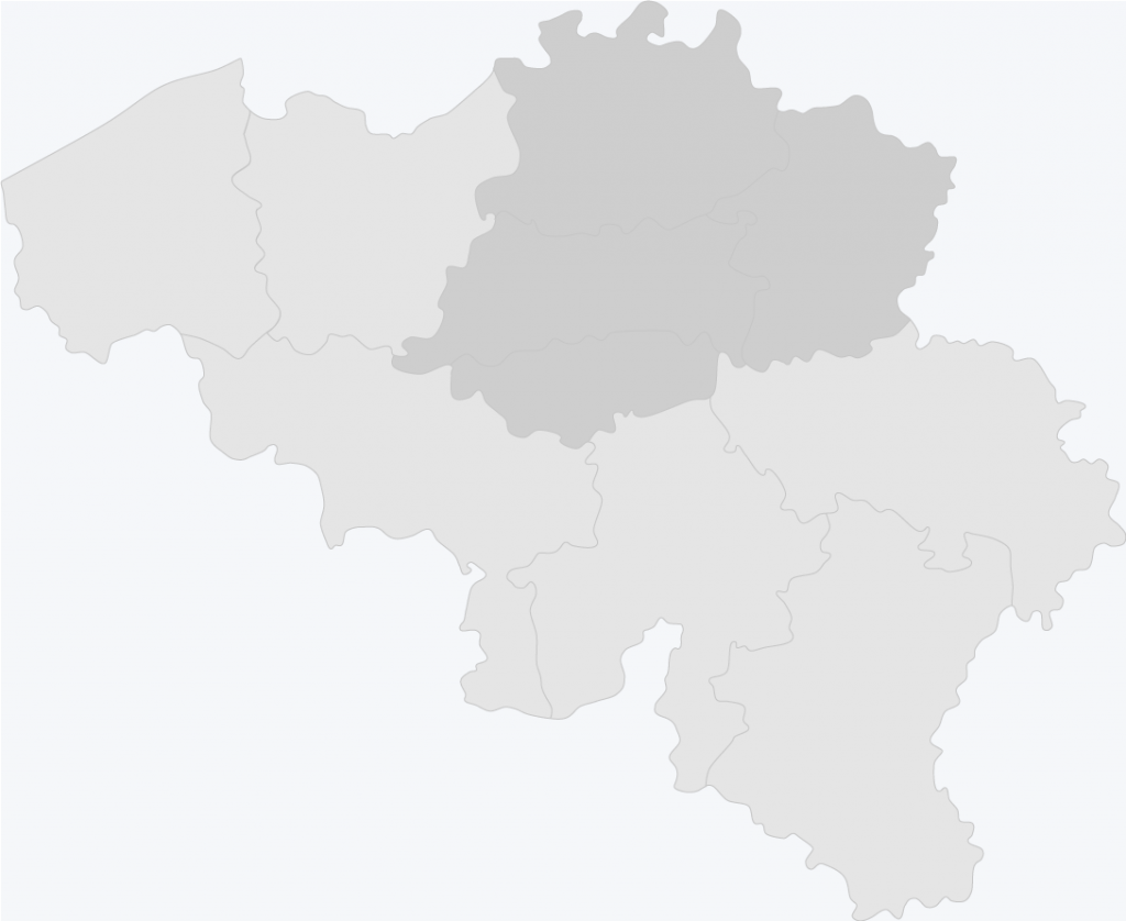 Map van België met Antwerpen, Limburg, Vlaams-brabant en Waals-brabant geselecteerd